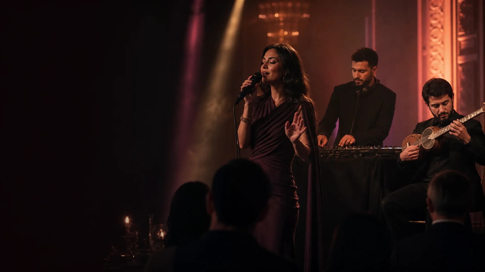 Mucru səhnəsində müğənni, DJ və tar ifaçısı